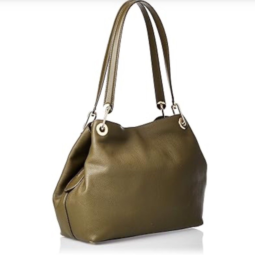 MICHAEL KORS RAVEN LARGE LEATHER SHOULDER BAG LIGHT GRAY